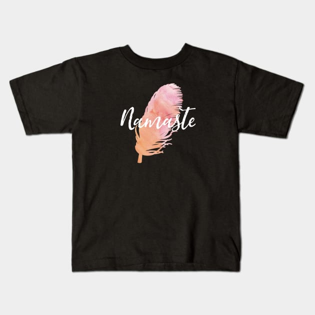 Namaste Watercolor Feather Kids T-Shirt by jutulen